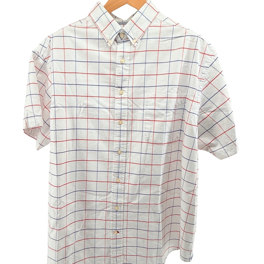 CREMIEUX CLASSICS Mens 2XB Short Sleeve‎ Button Down Shirt Plaid White Red Blue